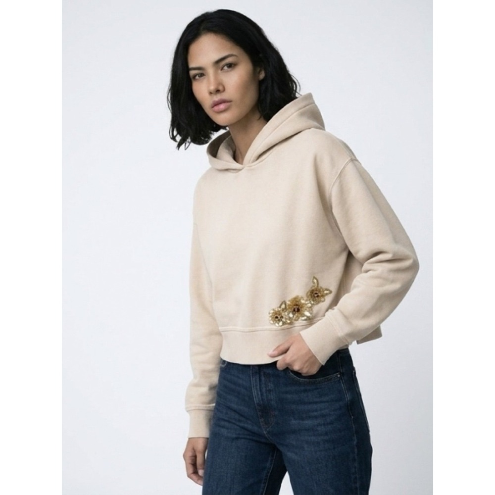 Soft Girl Utility Chic Athleisure Luxe Cropped Hoodie Gold Flower‎ ZaraSz M